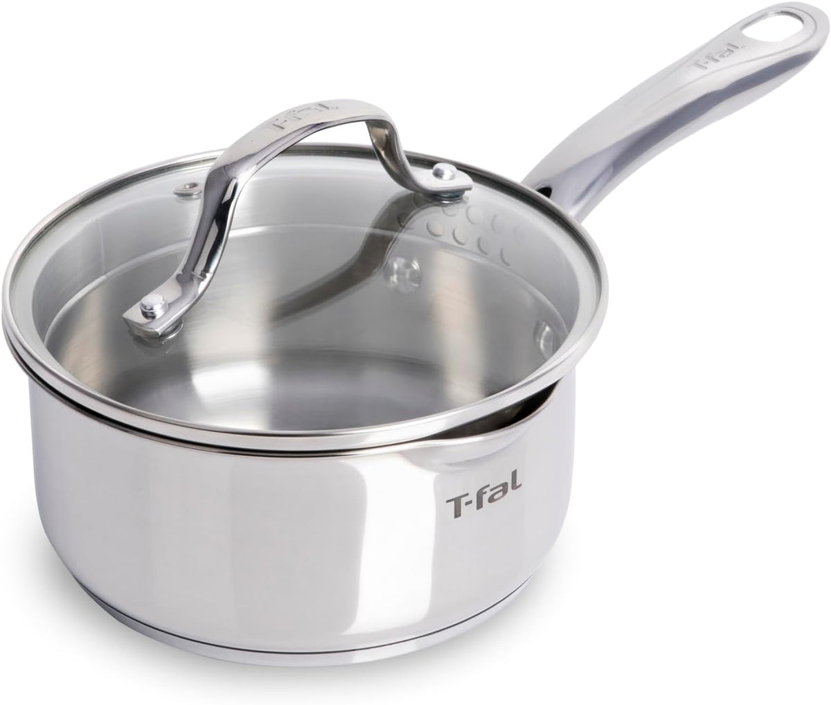 T-fal Gourmet 1.5 Quart Stainless Steel Saucepan, Induction Compatible, Dishwasher Safe, Oven Safe to 500F, Skillet Set, Sauce Pans, Silver
