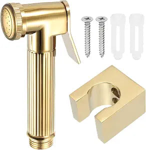 uxcell Handheld Bidet Sprayer for Toilet, Metal Bathroom Sprayer Kit Adjustable Water Pressure Control with Bidet Sprayer Holder and Screw for Kitchen Toilet Flushing Washing, Gold