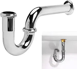 Stainless Steel P-Trap - 1 1/4 Inch Bathroom Basin Sink Waste Trap with Reducing Washer, Chrome Finish, Silver