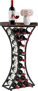 VEVOR 15 Bottle Wine Rack,Iron Freestanding Floor Wine Holder, Mini Bar Stand Liquor Cabinet with Wood Tabletop, for Home Bar,Kitchen,Living Room,Dining Room,16.9''L X 11.4''W X 35.2''H