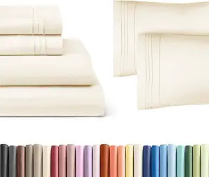 Off White 4-Piece Sheet Set & Pillowcase Bedding Bundle (Queen Size) - Bed Set Includes Complete Queen Sheet Set & 2 Queen Pillowcases - Hotel Luxury Quality - Cooling Sheets & Pillowcase Bedding Set