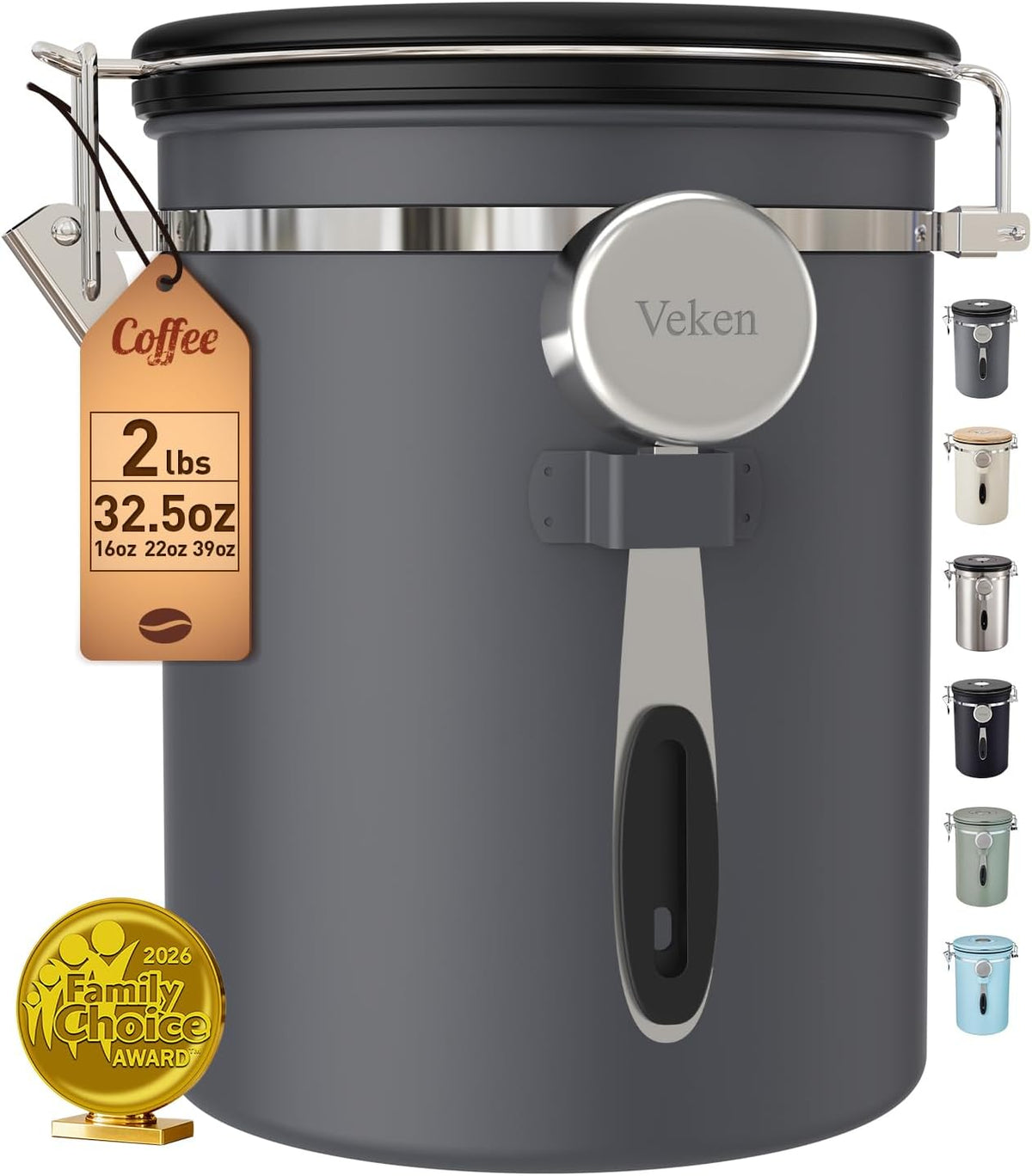Veken Coffee Canister, 32.5OZ, 2lbs, Large Airtight Stainless Steel Jars