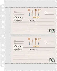 50 Pack Recipe Card Page Protectors, Easy Storage, 4x6 in Recipe Card Sleeves, 2 Pockets Per Page, Sheet Protectors for 3 Ring Recipe Binder Refill Pages, Fits 8.5 x 11 Binders