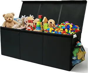 SoftOwl Extra Large Toy Storage Organizer with Lid - Sturdy, Collapsible Toy Chest Storage Box Design - Toys Bin with Dividers for Kids, Nursery, Bedroom, Playroom 37"x16"x14"