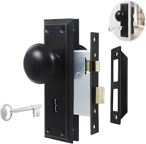 1 Pack Mortise Keyed Lock Set with Classic Bronze Knob  Perfect for Replacing Broken Antique Lock Sets and More, Fits 1-3/8 in.-1-3/4 in. Interior Doors Replacement Hardware (Matte Black)