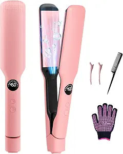 Hair Straightener,11 Temp, Ceramic Floating Plate with LED Display,Wide Flat Iron, Negative Ion, Auto Shut-Off & Global Voltage, Pink