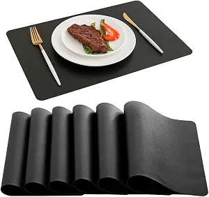 DOLOPL Black Placemats Set of 6, Faux Leather Place Mats, Modern Dining