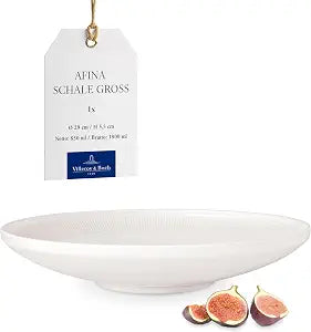 Villeroy & Boch Afina Large Sized Bowl for Salads and Pasta, Premium Porcelain, Made in Germany, Dishwasher and Microwave Safe, 11.5 x 2.25 in, Stackable, White