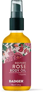 Badger Organic Rose Body Oil, Jojoba & Pomegranate, 4 fl oz Glass Bottle