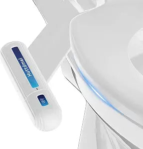 Huttdmel Ultra-Slim Bidet Attachment for Toilet, Non-Electric Dual Nozzle (Rear & Feminine Wash), Adjustable Fresh Cold Water Pressure, Stainless Steel Inlet, Easy to Install(Blue & White)