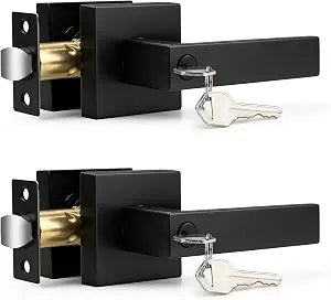 Probrico (2 Pack Black Entry Knob Combo Pack Keyed Alike, Heavy Duty Entrance Door Lever, Exterior Lockset Contemporary Style, Modern Front Door Hardware