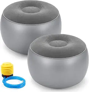 Novabright 2 Pcs Inflatable Round Ottoman with Foot Pump Pouf,Dark Gray