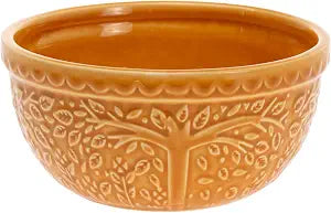 Boston International Ceramic Bowl Fall Autumn Thanksgiving Embossed Leaf Serving Dish, Small/2 Cups, Saffron Yellow