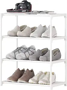 4-Tier Small Shoe Rack Space Saving Shoe Shelf Storage Organizer for Entryway Hallway Closet Bathroom Garage,Stackable Shoe Stand(White)