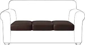 Yates Home PU Leather Couch Sofa Cushion Slipcover Water-Proof Elastic Chair RV Seat Covers Loveseat Sofa Furniture Protector Slip Cover for Settee Seater Replacement Living Room3 Pieces, Chocolate