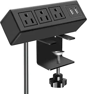 3 Outlet Desk Clamp Power Strip, Desktop Power Strip with USB Ports, Desk Mount USB Charging Power Station, on Desk Edge Power Outlet 125V 12A 1500W, 10 FT Desk Outlet Strip. (10FT, Black)