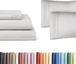 French Grey 3-Piece Sheet Set & Pillowcase Bedding Bundle (Twin Size) - Complete Twin Sheet Set & 2 Pillowcases with Deep Pockets up to 16 inches - Hotel Luxury Quality - Soft, Breathable & Cooling