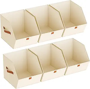 Homsorout Fabric Closet Storage Cubes - 6 Pack Square Storage Bins with Dual Handles for Clothes, Towels, Toys, Cube Storage Organizers for Bedroom, Nursery, Shelves, Closet, Small Spaces, Beige