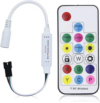 ALITOVE WS2812B WS2811 Addressable LED Controller RF Remote Wireless Mini Controller 5~24V DC for WS2812 WS2811 Dream Color Rainbow RGB LED Pixel Strip Panel Light, 3pin JST Connector 200 Color Modes