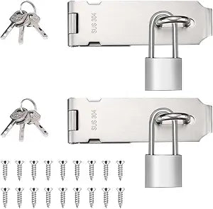 Padlock Hasp Latch 5 Inch, 2 Pack Stainless Steel Door Lock Latch with 1.5" Long Shackle, Heavy Duty Safety Gate Lock Hasp for Shed, Fence, Cabinet, Closet - Silver
