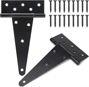 8 Inch T-Strap Shed Door Hinges Heavy Duty, Black Tee Hinge for Wooden Fences, Yard Door, Barn Door Gates, Wrought Hardware Rustproof, 2PCS