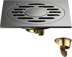 4 Inch Square Shower Floor Drain, Removeable Grid Panel SUS 304 Stainless Steel Dual Use Kitchen and Bathroom Gunmetal Gray