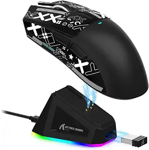 ATTACK SHARK X11 Wireless Gaming Mouse, PAW3311 Sensor, Lightweight, RGB Charging Dock, 22,000 DPI, Tri-Mode Connectivity, 5 Programmable Buttons, Grip Tape Included - Black