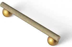 Goo-Ki 6 Pack 5" Knurled Antique Brass Bar Pulls with Round End Mounts - Solid Bar Handles with Textured Grip, Ideal for Kitchen Cabinets, Dressers, Vintage Hardware