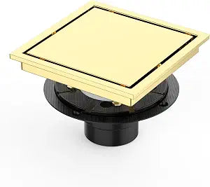 6" Square Shower Drain: Brushed Gold Finish, Tile-Insert Grate with Hair Strainer, 304 Stainless Steel 2-in-1 Bathroom Floor Drain - Stylish & Easy to Clean