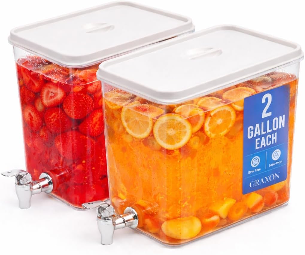 Drink Dispenser for Fridge (2 Gallon) Stackable Cube Design (2 Pack)