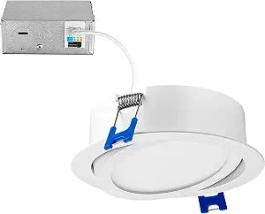 Maxxima 4" Ultra-Thin Recessed LED Gimbal Downlight 700 Lumens 5 CCT, White
