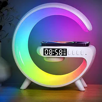 LeeNabao New Wireless Speaker Charger, Atmosphere Light with Wireless Charging Function, Table Lamp, Bedside Lamp with Alarm Clock & Charging Function, Bedroom Bedside Lamp, Gifts (White)