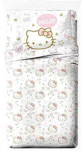 Jay Franco Sheet Set with Fitted, Flat Sheets & Pillow Cover - Ultra-Soft Bedding with Pillowcase for Room Decor, Pink - Hello Kitty, 3 Piece Twin