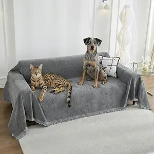 Couch Cover Blanket - Thick Chenille Sofa Cover Protector for Large Couch, Washable Slip Sofa Throw for Dogs, Pets, Cats, Chairs, Cushions & Sectional Seats (71 x 150, Light Gray)