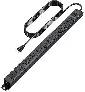 HHSOET 360 Rotating 12 Outlet Mountable Power Strip, Aluminum Alloy Long Power Strip,1200J, Heavy Duty Wall Mount Surge Protector with Switch, 6ft Power Cord.