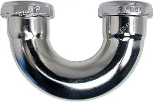 EZ-Fluid 1-1/2" Extra Low Profile Sink Trap J Bend Heavy Duty 17GA Brass Tubular Low Inlet U Shape for Sink Drain P-Trap Kit Chrome