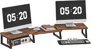 HOOBRO Dual Monitor Stand Riser, Computer Monitor Stand for PC,Rustic Brown