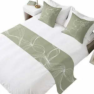 Sage Green Bed Runners for Queen Size Beds Minimalist Abstract Modern White Art Bed Scarf Matching Decorative Throw Pillow Covers Hotel Beds End Blanket Towel Soft Bedspread Protection for Bedroom