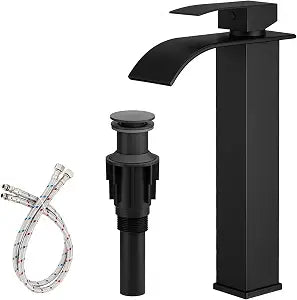 Vessel Sink Faucet Black Waterfall Bathroom Faucet with Drain Assembly