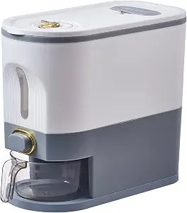 Sooyee 11 Lbs Rice Container with Measuring Cup, White and Grey