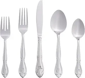 RiverRidge 46-Piece Flatware Set with Rose Design and Monogrammed Letter M