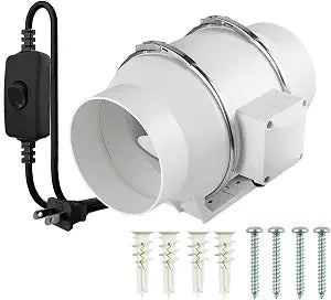 6 Inch Inline Exhaust Duct Fan, 75W High Efficiency 390 CFM Flow Ventilation System Intake Air Fan For Duct Vent Bathroom, Kitchen, Grow Tent, Hydroponics