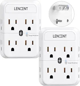 LENCENT 2 Prong Plug Adapter, 3 to 2 Prong Outlet Adapter, Surge Protector