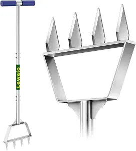 Heavy Duty Steel 4 Conical Spike Lawn Aerator for Compacted Clay, Non-Clog