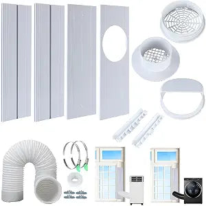 2026 Upgraded Portable Air Conditioner Window Kit with Exhaust Hose, Universal 4.0/5.1/5.9 Inch Seamless Window Vent Kit for AC & Dryer, 17" to 60" Adjustable Window Seal kit with Rain Guard & Mesh