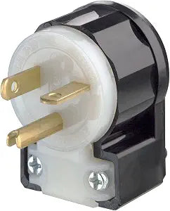 Leviton 20 Amp, 125 Volt, Straight Blade, Plug, Industrial Grade, Grounding, Angle, 5366-CA, Black-White