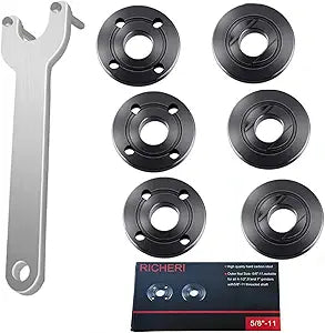Grinder Flange Angle Wrench Metal Lock Nut Fit for DW Milwaukee Makita 193465-4 Compatible with Bosch Black & Decker Ryobi 4.5" 5" 5/8-11 (1 wrench, 3 inner nuts, 3 outer nuts)