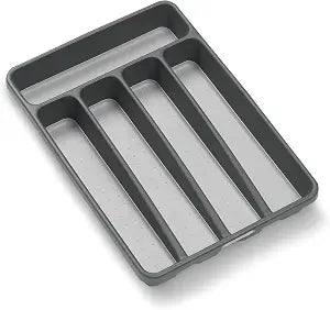 madesmart Classic 5 Compartment Compact Silverware Tray, Granite