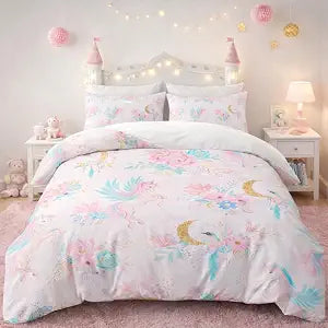 BEDMUST Full Duvet Cover Set, Pink Unicorn Bedding 3-Piece