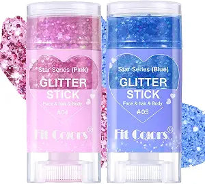 Baorder 2Pcs Blue and Pink Body Glitter Stick,Face Hair Glitter Christmas Makeup,Sparkly Mermaid Sequins Hair Glitter,Waterproof Sparkle Festival Rave for Women and Girls